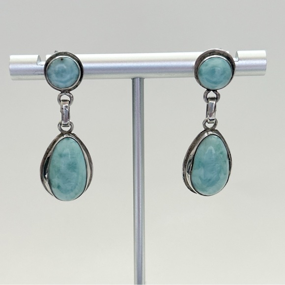 Lovely Larimar Drop Sterling Silver Earrings - Picture 1 of 11